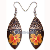 Wooden Earring, Handmade From Sono Wood With Hand Painted.
