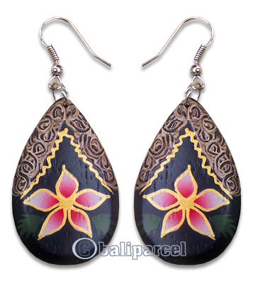 Wooden Earring, Handmade From Sono Wood With Hand Painted.