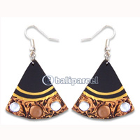 Wooden Earring, Handmade From Sono Wood And Metal With Hand Painted.