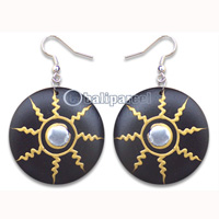 Wooden Earring, Handmade From Sono Wood And Metal With Hand Painted.