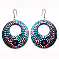 Wooden Earring, Handmade From Sono Wood With Dot Art Painted.
