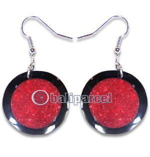 Earring, Handmade From Resin Inlaid With Red Coral.