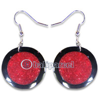 Earring, Handmade From Resin Inlaid With Red Coral.
