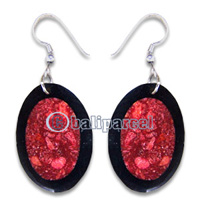 Earring, Handmade From Resin Inlaid With Red Coral.