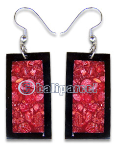 Earring, Handmade From Resin Inlaid With Red Coral.