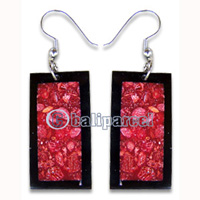 Earring, Handmade From Resin Inlaid With Red Coral.