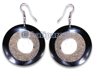 Earring, Handmade From Resin, Coral Inlaid With Shell Eyes Of Shiva.