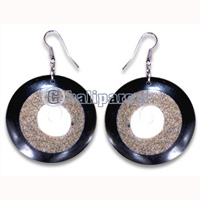 Earring, Handmade From Resin, Coral Inlaid With Shell Eyes Of Shiva.