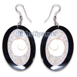 Earring, Handmade From Resin, Coral Inlaid With Shell Eyes Of Shiva.