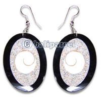 Earring, Handmade From Resin, Coral Inlaid With Shell Eyes Of Shiva.