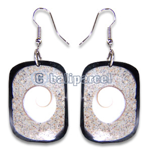 Earring, Handmade From Resin, Coral Inlaid With Shell Eyes Of Shiva.