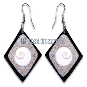 Earring, Handmade From Resin, Coral Inlaid With Shell Eyes Of Shiva.