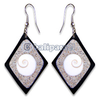 Earring, Handmade From Resin, Coral Inlaid With Shell Eyes Of Shiva.