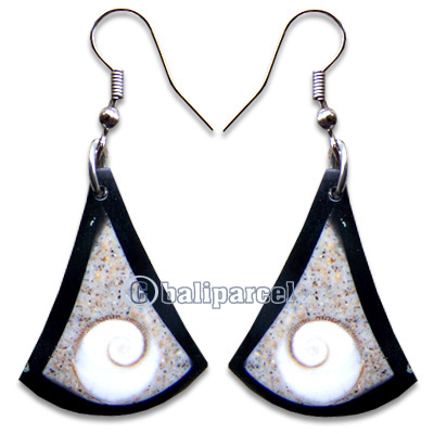 Earring, Handmade From Resin, Coral Inlaid With Shell Eyes Of Shiva.