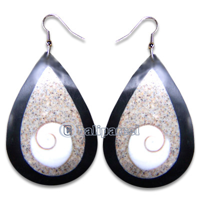 Earring, Handmade From Resin, Coral Inlaid With Shell Eyes Of Shiva.