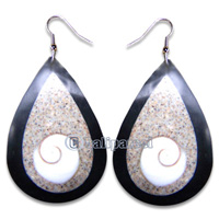 Earring, Handmade From Resin, Coral Inlaid With Shell Eyes Of Shiva.