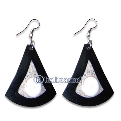 Earring, Handmade From Resin, Coral Inlaid With Shell Eyes Of Shiva.