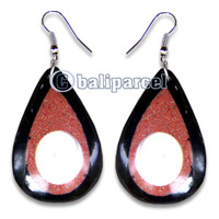 Earring, Handmade From Resin, Coral Inlaid With Shell Eyes Of Shiva.