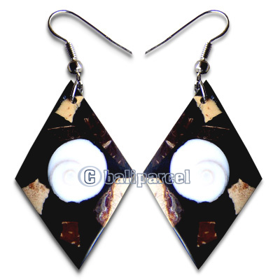 Earring, Handmade From Resin Inlaid With Coconut And Shell Shiva Eye.