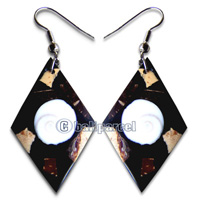 Earring, Handmade From Resin Inlaid With Coconut And Shell Shiva Eye.