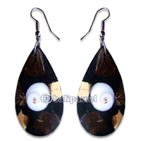Earring, Handmade From Resin Inlaid With Coconut And Shell Shiva Eye.