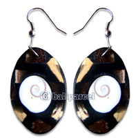 Earring, Handmade From Resin Inlaid With Coconut And Shell Shiva Eye.