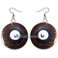 Earring, Handmade From Resin Inlaid With Coconut And Shell Shiva Eye.