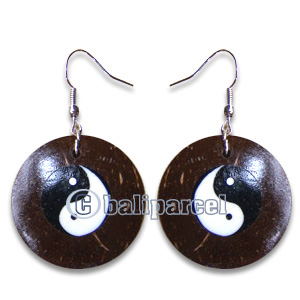 Earring, Handmade From Resin Inlaid With Cocnout And Bamboo.