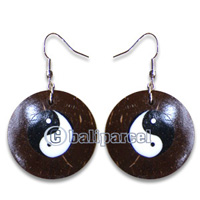 Earring, Handmade From Resin Inlaid With Cocnout And Bamboo.