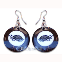 Earring, Handmade From Resin Inlaid With Coconut Shell.