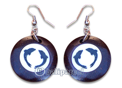Earring, Handmade From Resin Inlaid With Coconut Shell.