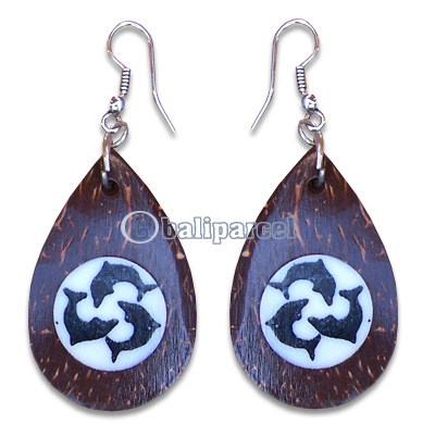 Earring, Handmade From Resin Inlaid With Coconut Shell.
