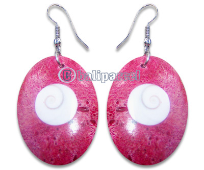 Earring, Handmade From Red Coral Inlaid With Shiva Eye.