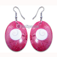 Earring, Handmade From Red Coral Inlaid With Shiva Eye.