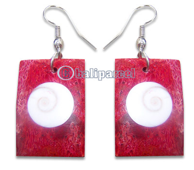 Earring, Handmade From Red Coral Inlaid With Shiva Eye.