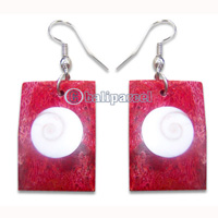 Earring, Handmade From Red Coral Inlaid With Shiva Eye.