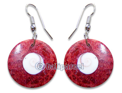 Earring, Handmade From Red Coral Inlaid With Shiva Eye.