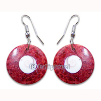 Earring, Handmade From Red Coral Inlaid With Shiva Eye.