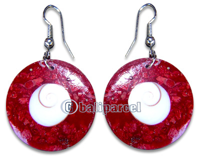Earring, Handmade From Red Coral Inlaid With Shiva Eye.