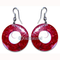 Earring, Handmade From Red Coral Inlaid With Shiva Eye.