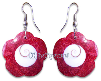 Earring, Handmade From Red Coral Inlaid With Shiva Eye.