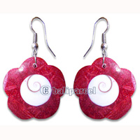 Earring, Handmade From Red Coral Inlaid With Shiva Eye.