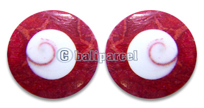 Piercing Earring, Handmade From Red Coral And Shell With Shiva Eye.