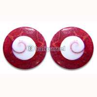 Piercing Earring, Handmade From Red Coral And Shell With Shiva Eye.