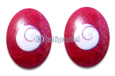 Piercing Earring, Handmade From Red Coral And Shell With Shiva Eye.