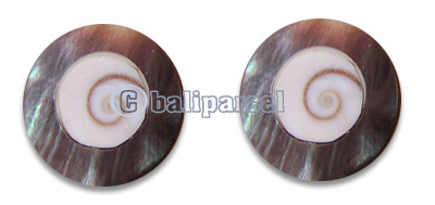Piercing Earring, Handmade From Shell Inlaid With Shiva Eye
