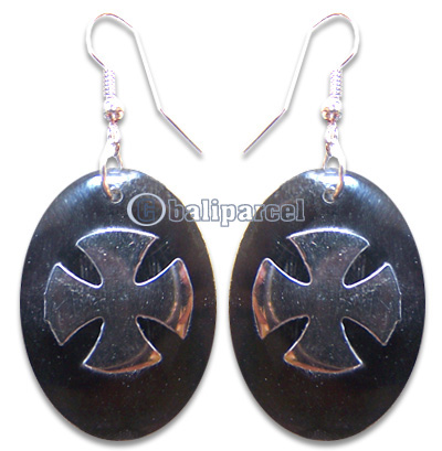 Earring, Handmade From Resin Inlaid With Metal.