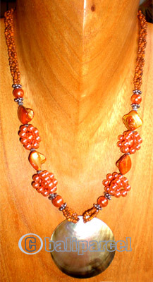 Necklaces, Handmade From Shell And Glassbead