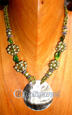 Necklaces, Handmade From Shell And Glassbead