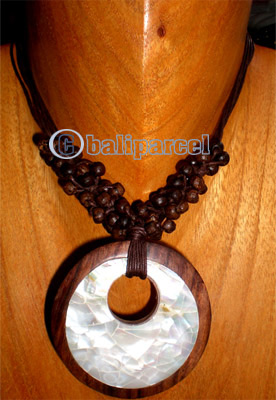 Necklaces, Handmade From Sono Wood Inlaid With Shell.